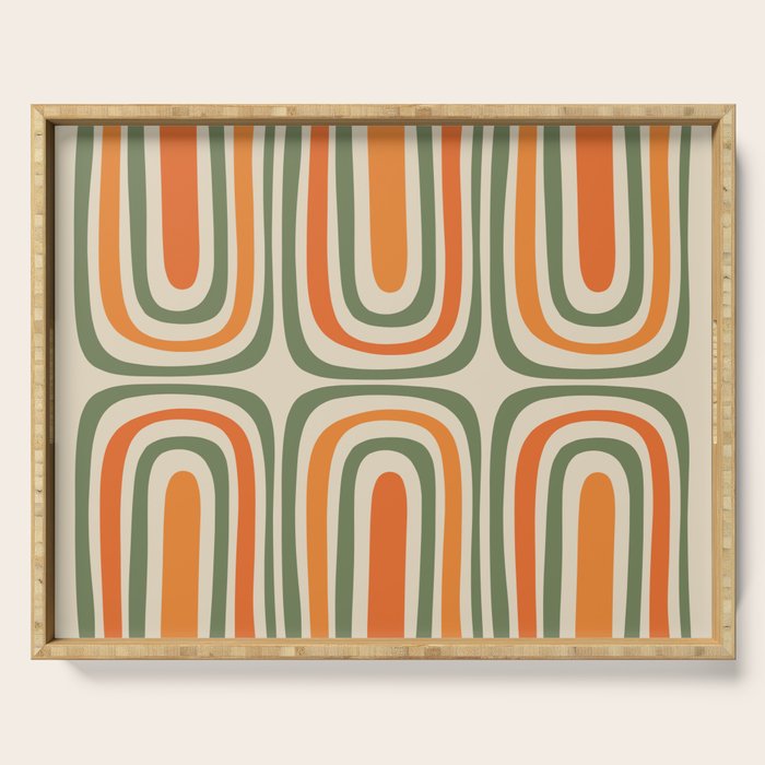 Retro Abstract Boho Confaab Pattern in Mossy Olive Green Orange Beige Serving Tray Gallery Image 1