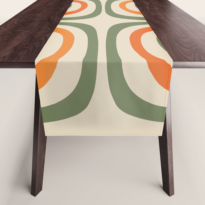 Retro Abstract Boho Confaab Pattern in Mossy Olive Green Orange Beige Table Runner Gallery Image 1