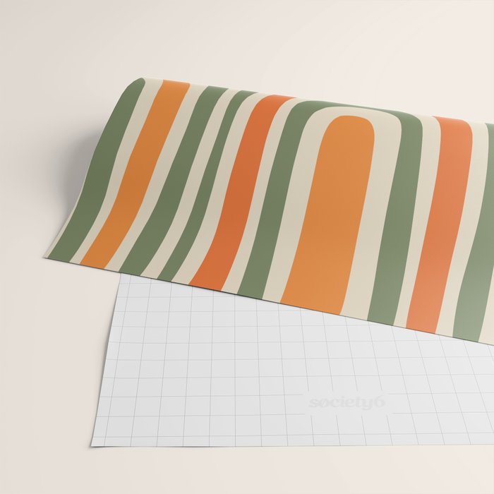 Retro Abstract Boho Confaab Pattern in Mossy Olive Green Orange Beige Wrapping Paper Gallery Image 2