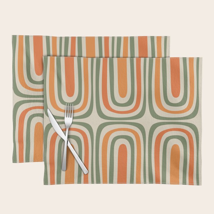 Retro Abstract Boho Confaab Pattern in Mossy Olive Green Orange Beige Placemat Gallery Image 1