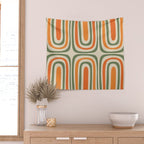 Retro Abstract Boho Confaab Pattern in Mossy Olive Green Orange Beige Wall Tapestry Gallery Image 2