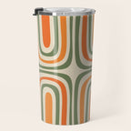 Retro Abstract Boho Confaab Pattern in Mossy Olive Green Orange Beige Travel Mug Gallery Image 3