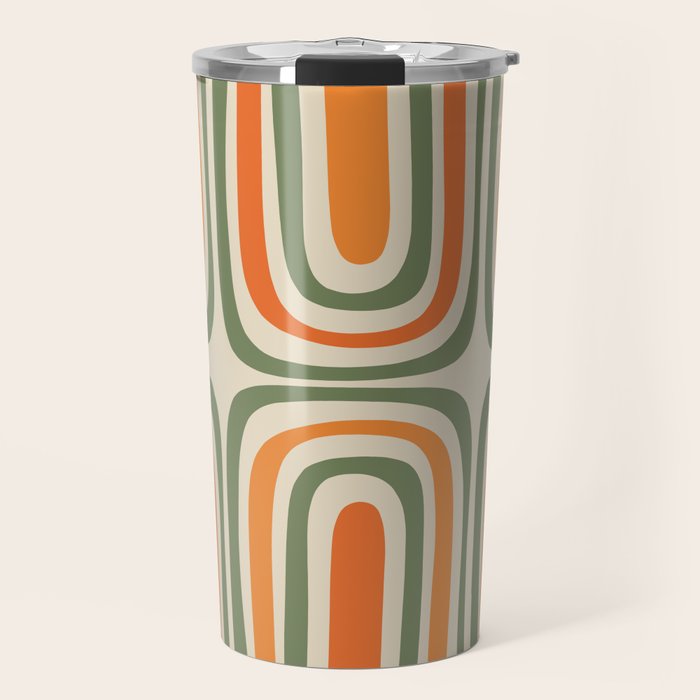 Retro Abstract Boho Confaab Pattern in Mossy Olive Green Orange Beige Travel Mug Gallery Image 1