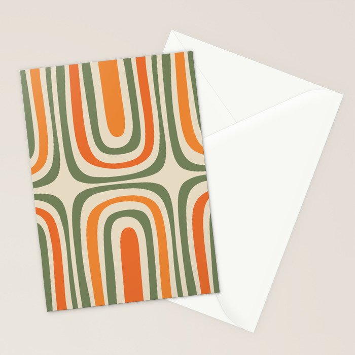 Retro Abstract Boho Confaab Pattern in Mossy Olive Green Orange Beige Stationery Card Gallery Image 2