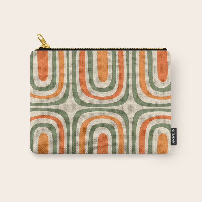 Retro Abstract Boho Confaab Pattern in Mossy Olive Green Orange Beige Carry All Pouch Gallery Image 1