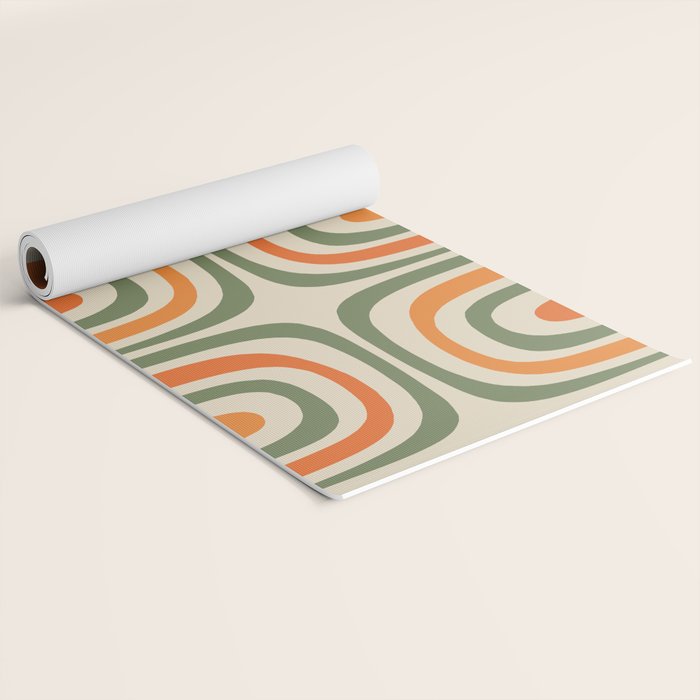 Retro Abstract Boho Confaab Pattern in Mossy Olive Green Orange Beige Yoga Mat Gallery Image 2