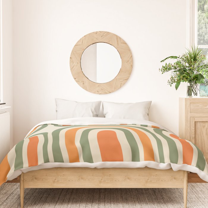 Retro Abstract Boho Confaab Pattern in Mossy Olive Green Orange Beige Duvet Cover Gallery Image 3