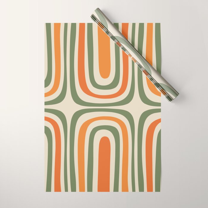 Retro Abstract Boho Confaab Pattern in Mossy Olive Green Orange Beige Wrapping Paper Gallery Image 1
