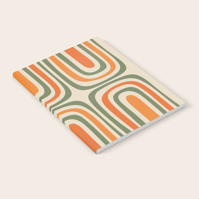 Retro Abstract Boho Confaab Pattern in Mossy Olive Green Orange Beige Notebook Gallery Image 1