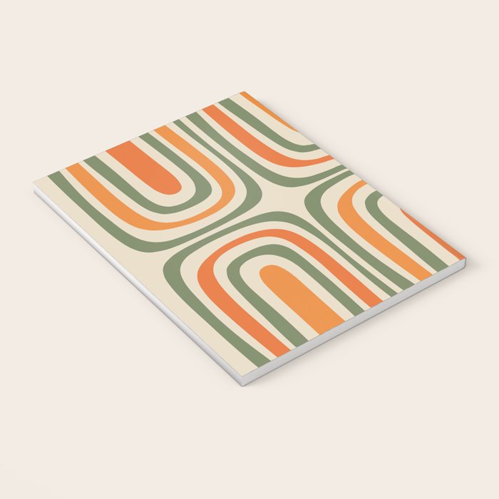 Retro Abstract Boho Confaab Pattern in Mossy Olive Green Orange Beige Notebook Gallery Image 3