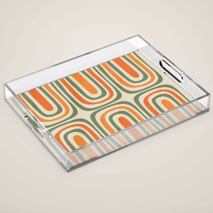 Retro Abstract Boho Confaab Pattern in Mossy Olive Green Orange Beige Acrylic Tray Gallery Image 1