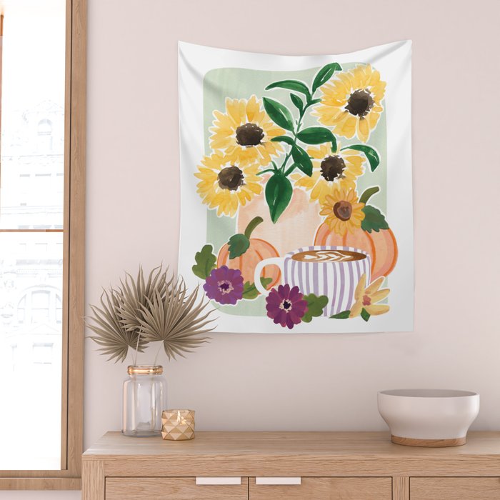Cozy Fall Coffee Still Life Wall Tapestry Gallery Image 2