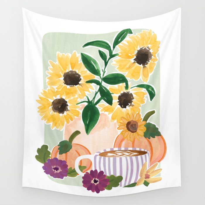 Cozy Fall Coffee Still Life Wall Tapestry Gallery Image 1