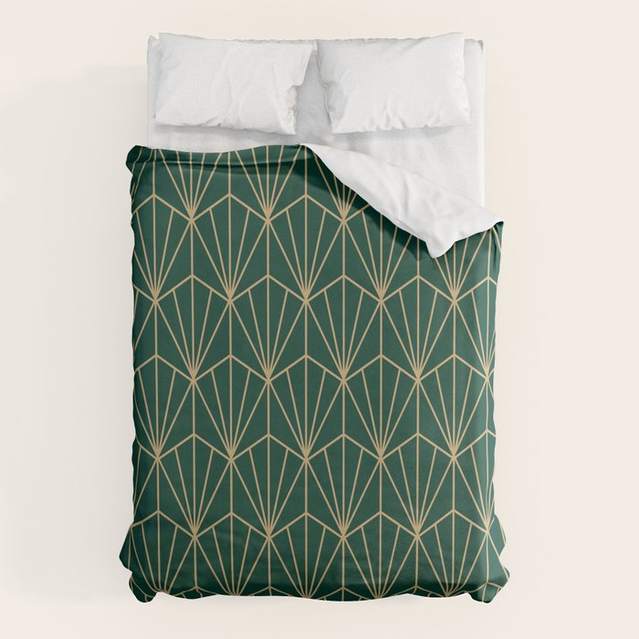 Art Deco Vector in Green and Gold Duvet Cover Gallery Image 6