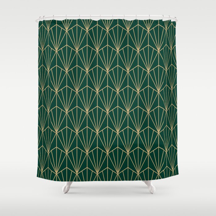 Art Deco Vector in Green and Gold Shower Curtain Gallery Image 1