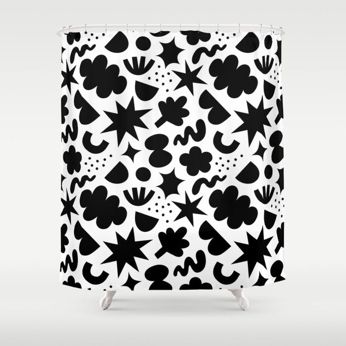 Abstract black and white organic shape pattern Shower Curtain Gallery Image 1
