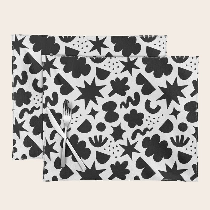 Abstract black and white organic shape pattern Placemat Gallery Image 1