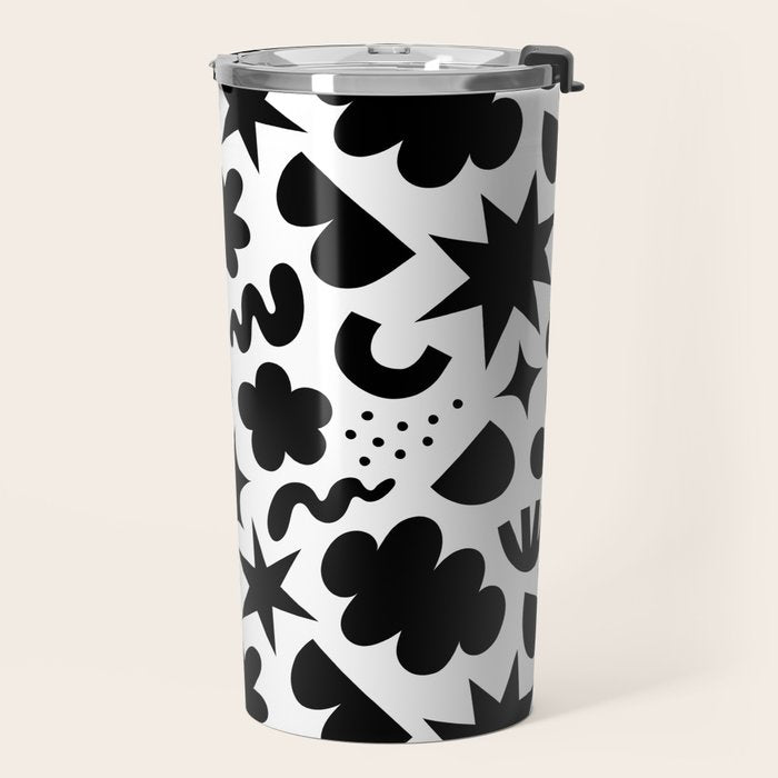 Abstract black and white organic shape pattern Travel Mug Gallery Image 2