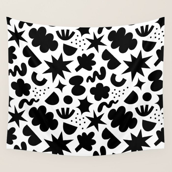 Abstract black and white organic shape pattern Wall Tapestry Gallery Image 1