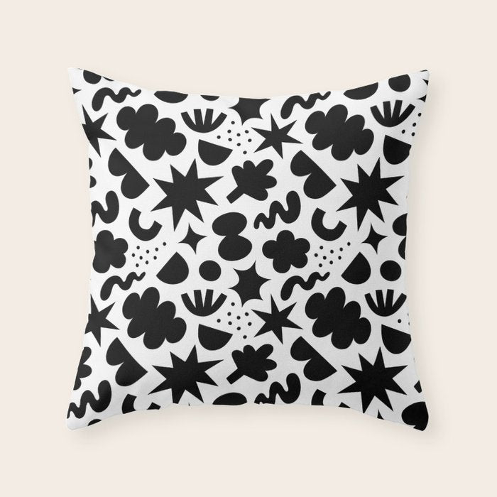 Abstract black and white organic shape pattern Throw Pillow Gallery Image 6