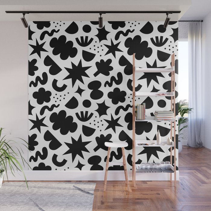 Abstract black and white organic shape pattern Wall Mural Gallery Image 1