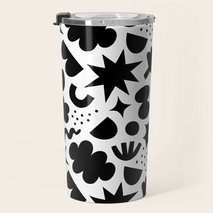 Abstract black and white organic shape pattern Travel Mug Gallery Image 3