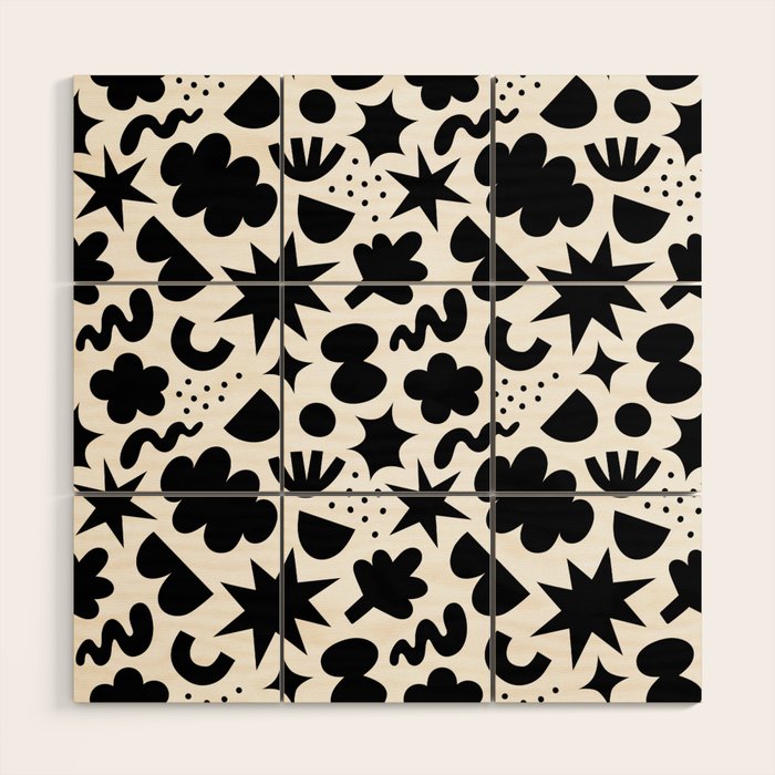 Abstract black and white organic shape pattern Wood Wall Art Gallery Image 1
