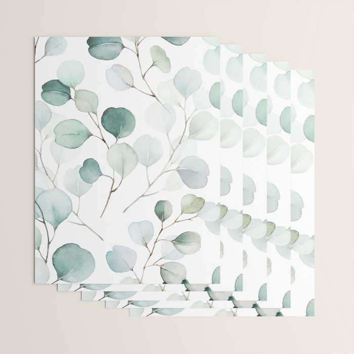 Watercolor Eucalyptus branches, botanical art, green blue leaves Wrapping Paper Gallery Image 3