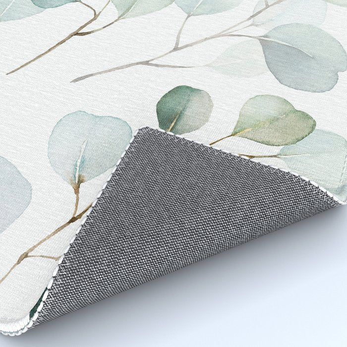 Watercolor Eucalyptus branches, botanical art, green blue leaves Rug Gallery Image 4