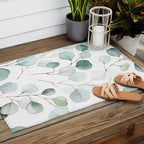 Watercolor Eucalyptus branches, botanical art, green blue leaves Outdoor Rug Gallery Image 2