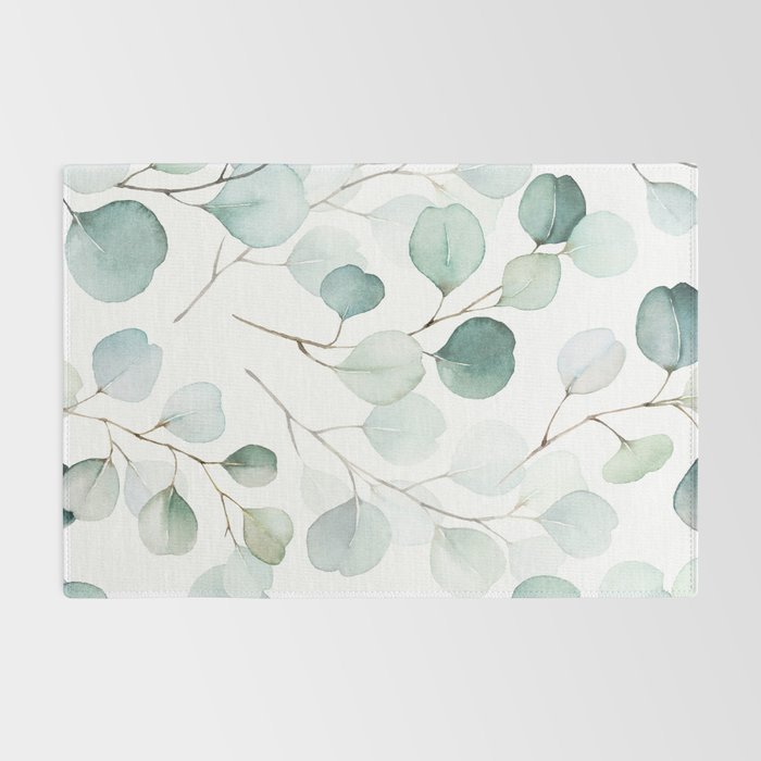 Watercolor Eucalyptus branches, botanical art, green blue leaves Rug Gallery Image 2