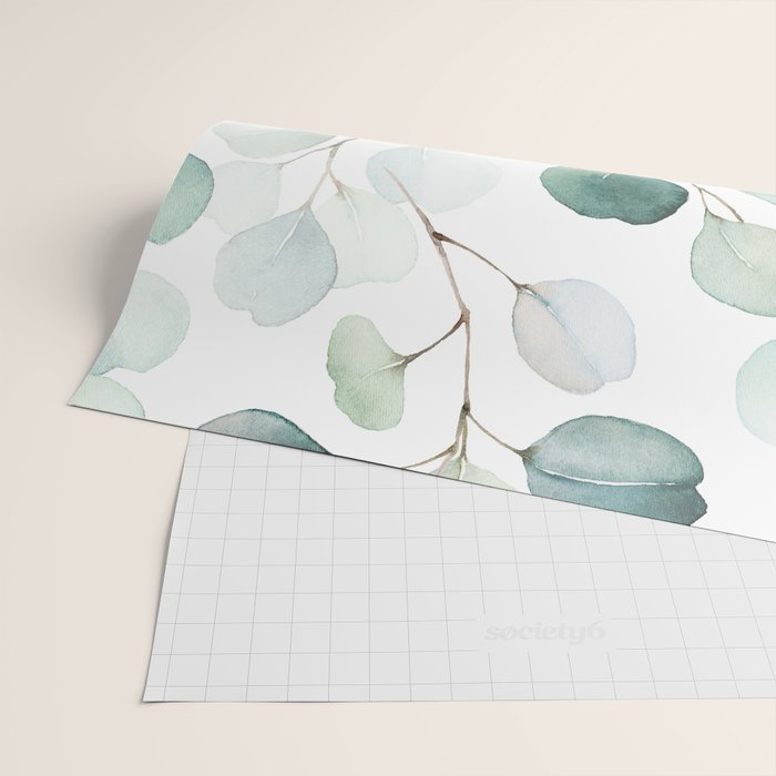 Watercolor Eucalyptus branches, botanical art, green blue leaves Wrapping Paper Gallery Image 2