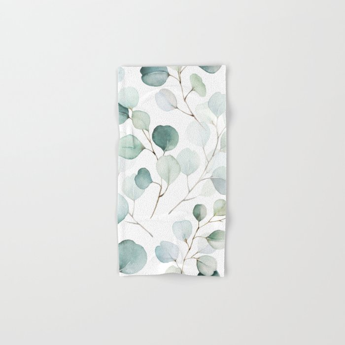 Watercolor Eucalyptus branches, botanical art, green blue leaves Bath Towel Gallery Image 1