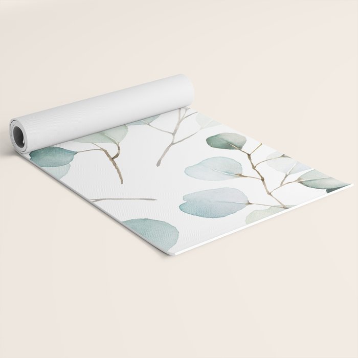 Watercolor Eucalyptus branches, botanical art, green blue leaves Yoga Mat Gallery Image 2
