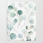 Watercolor Eucalyptus branches, botanical art, green blue leaves Poster Gallery Image 4