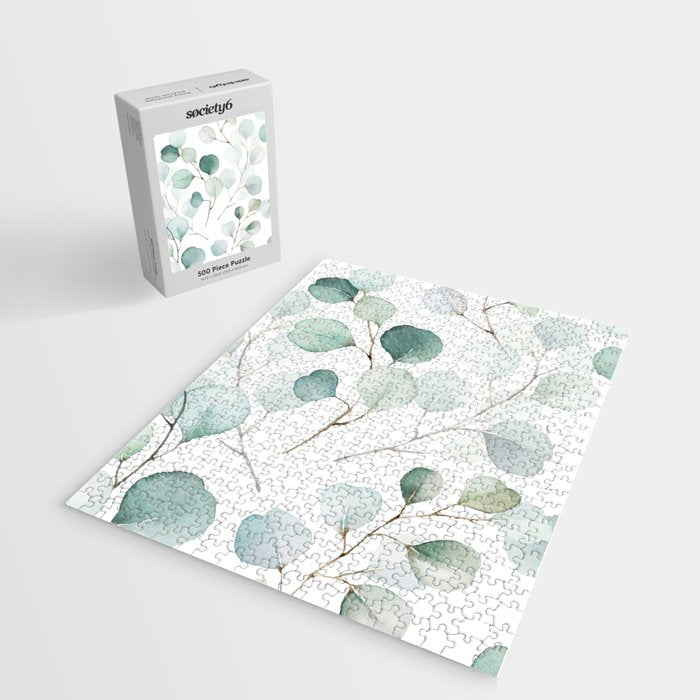 Watercolor Eucalyptus branches, botanical art, green blue leaves Jigsaw Puzzle Gallery Image 2