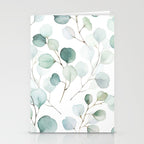 Watercolor Eucalyptus branches, botanical art, green blue leaves Stationery Card Gallery Image 2