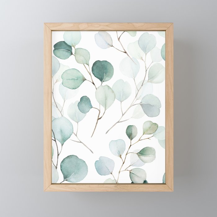 Watercolor Eucalyptus branches, botanical art, green blue leaves Mini Art Print Gallery Image 1