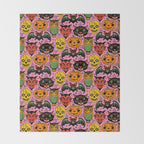 Retro Halloween in Pink - Skull Black Cat Devil Pumpkin Bat Owl Motifs Throw Blanket Gallery Image 2