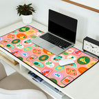 Vintage fruit sticker label cartoon pattern Desk Mat Gallery Image 2