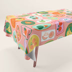 Vintage fruit sticker label cartoon pattern Tablecloth Gallery Image 1