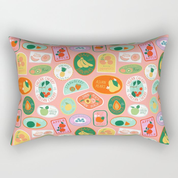 Vintage fruit sticker label cartoon pattern Rectangular Pillow Gallery Image 1