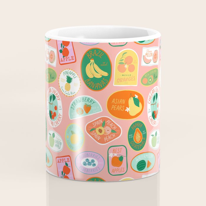 Vintage fruit sticker label cartoon pattern Coffee Mug Gallery Image 4