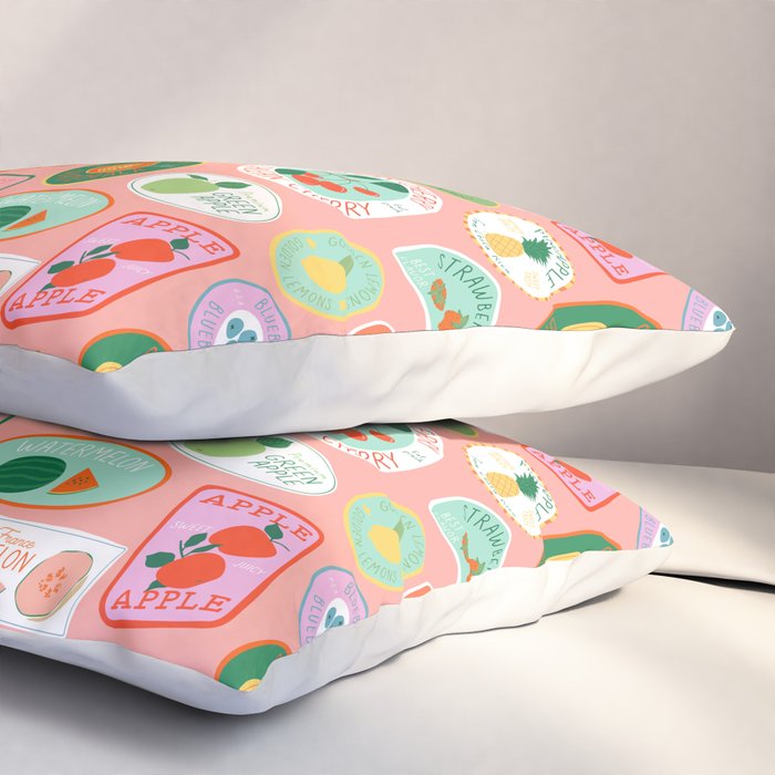 Vintage fruit sticker label cartoon pattern Pillow Sham Gallery Image 3