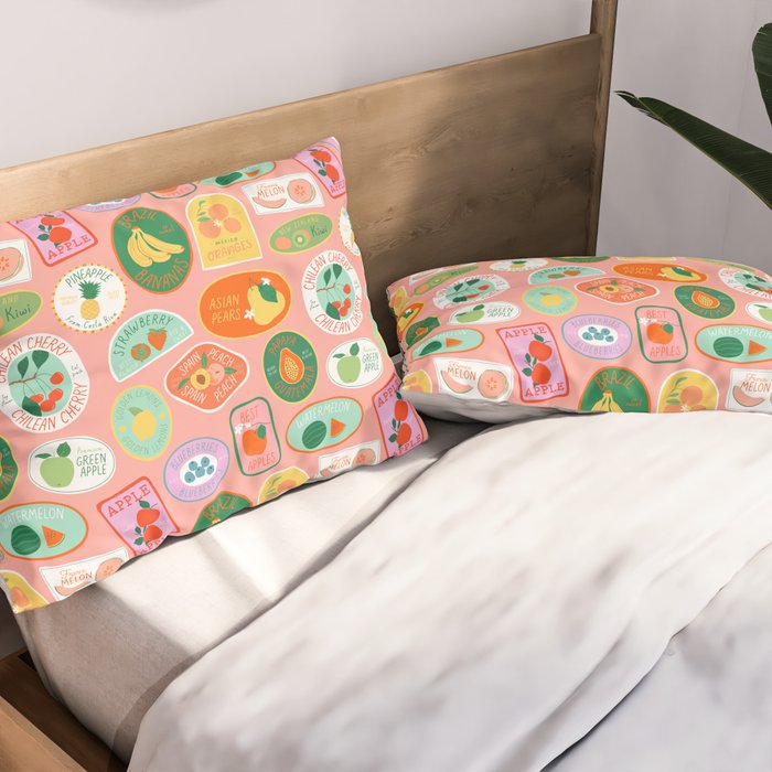 Vintage fruit sticker label cartoon pattern Pillow Sham Gallery Image 2