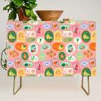 Vintage fruit sticker label cartoon pattern Credenza Gallery Image 1