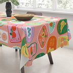 Vintage fruit sticker label cartoon pattern Tablecloth Gallery Image 3