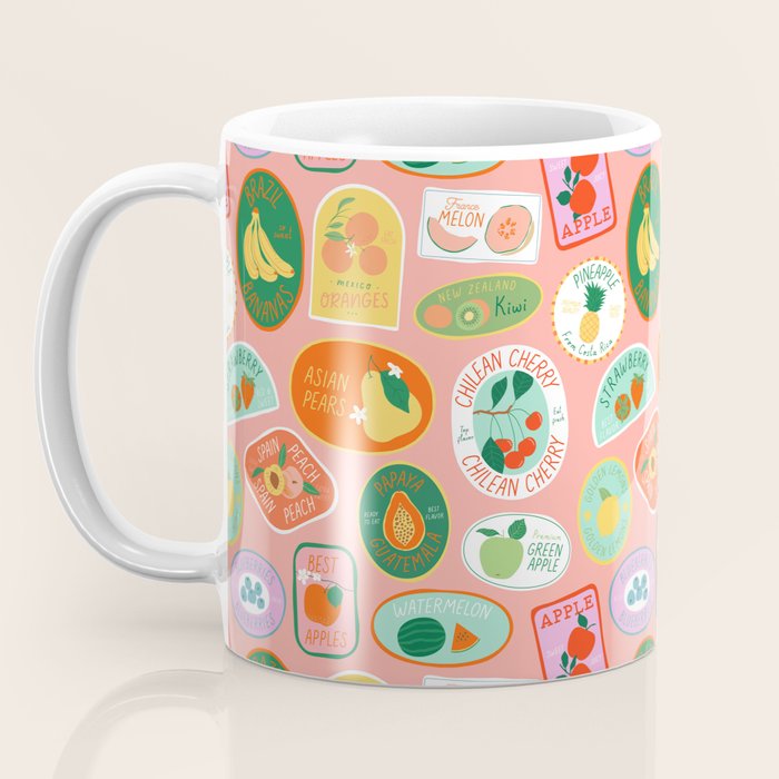 Vintage fruit sticker label cartoon pattern Coffee Mug Gallery Image 3