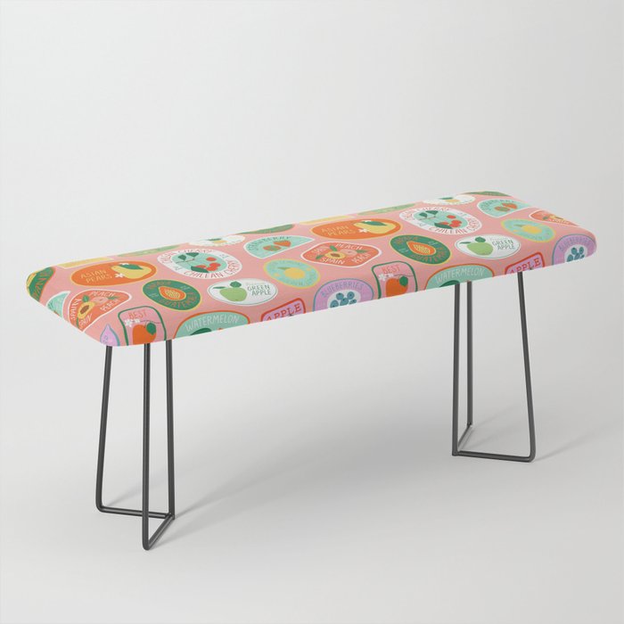 Vintage fruit sticker label cartoon pattern Bench Gallery Image 1