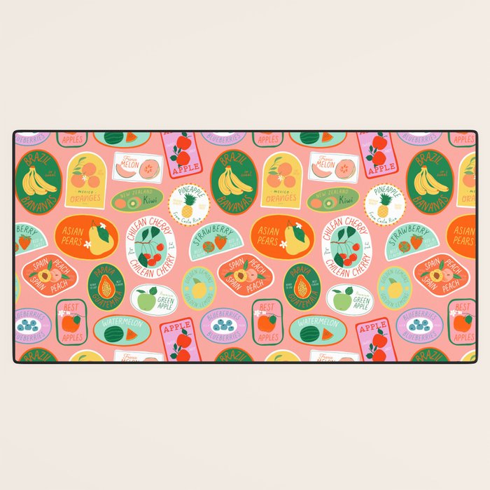 Vintage fruit sticker label cartoon pattern Desk Mat Gallery Image 3
